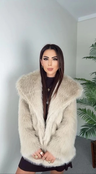 Önü çıtçıtlı loli kürk bej t4149 - 3