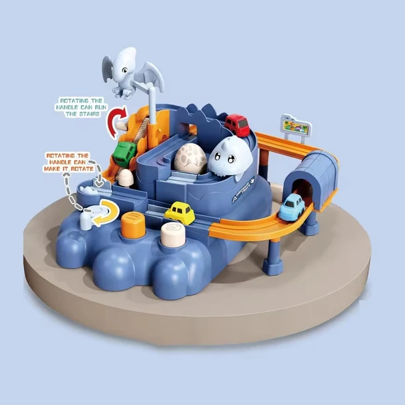 2in1 Arabalı Dinozor Temalı Yarış Pisti Raylı Parkur Macera Oyuncağı - Resim 5