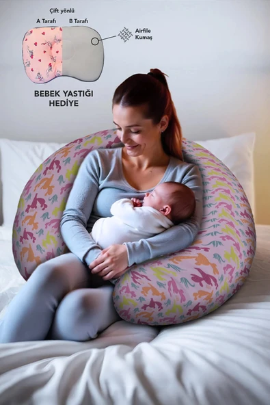 Hamile yastığı,sarılma yastığı aktivite yastığı pamuk kumaş (Pembe) - Resim 3