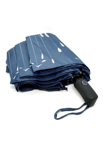 Yağmur Damlası Desenli Tam Otomatik Lux Kadın Şemsiyesi Mavi ürün görseli 1