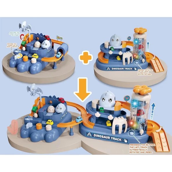 2in1 Arabalı Dinozor Temalı Yarış Pisti Raylı Parkur Macera Oyuncağı - Resim 2