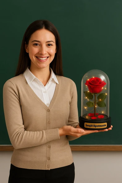 Fanusta Led Işıklı Sevgili Öğretmenim Temalı Biblo Öğretmenler Gününe Anlam Katan Özel Hediye 20 CM - Resim 3