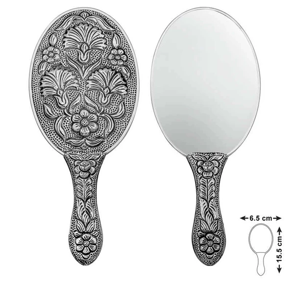 pilelistore 925 Ayar Gümüş Karanfil Motifli El Aynası ürün görseli 1