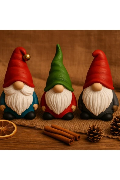 Şömine Ve Ağaç Yanına Yeni Yıl 3 lü Noel Cüce Süsleri El Yapımı Özel Tasarım Şık Biblo Hediye 13 Cm - Resim 3