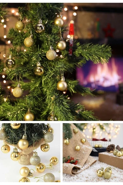 Noel Çam Ağacı Süsü 12’li Parlak Simli Altın Renkli Top Süsler YeniYıl Yılbaşı Çam Ağacı Süsleri 4Cm ürün görseli 1