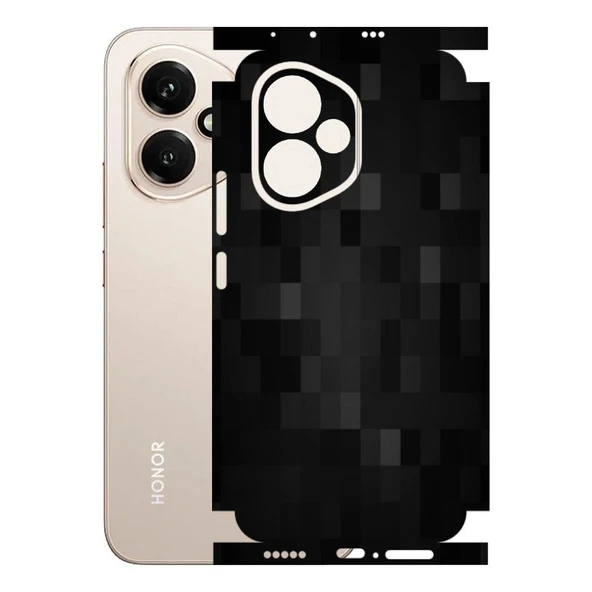 Honor 400 ile Uyumlu 360 Arka Kaplama   Pixel Desenli Siyah