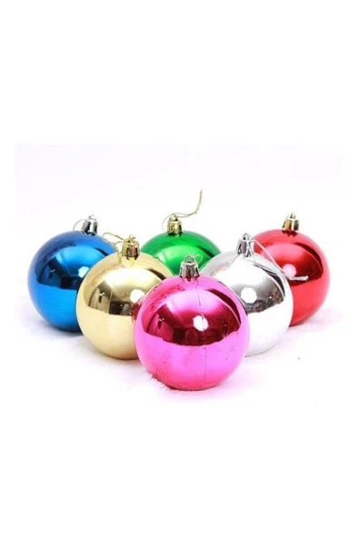 6’lı Yılbaşı Çam Ağacı Topları Süsleri 4 cm Renkli Parlak Şık Noel Çam Ağacı Süsü Ev ve Ofis Dekoru - Resim 3