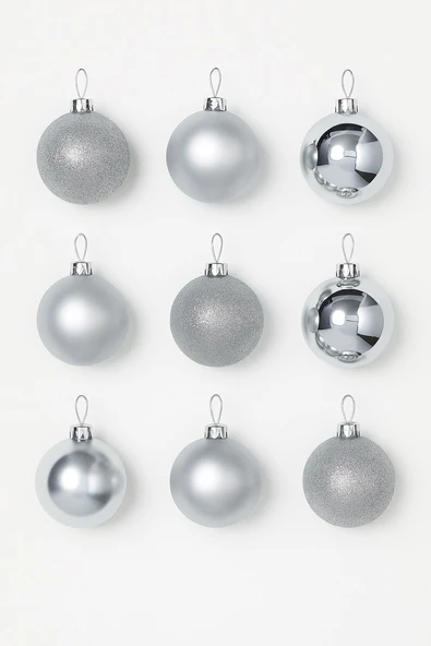 Noel Çam Ağacı Süsü 12’li Parlak Simli Gümüş Top Süsler Yılbaşı Çam Ağacı Süsleri 4 Cm Ev Ofis Dekor - Resim 3