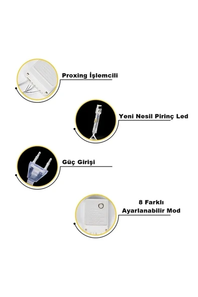 Renkli 10 Metre 100'lü Ledli Yılbaşı Ağaç Işık 8 Fonksiyonlu Rgb Renkli Işık Pirinç Dekoratif Led - 5