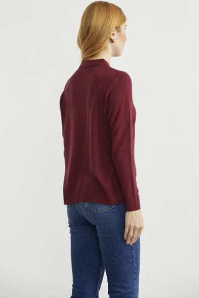 Bebe Yaka Yünlü Triko Kazak - Bordo - Resim 5
