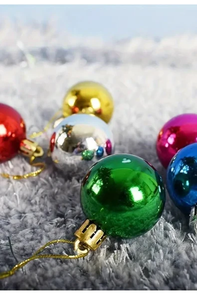 6’lı Yılbaşı Çam Ağacı Topları Süsleri 4 cm Renkli Parlak Şık Noel Çam Ağacı Süsü Ev ve Ofis Dekoru - Resim 6