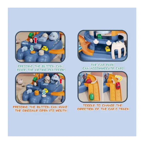 2in1 Arabalı Dinozor Temalı Yarış Pisti Raylı Parkur Macera Oyuncağı - Resim 3