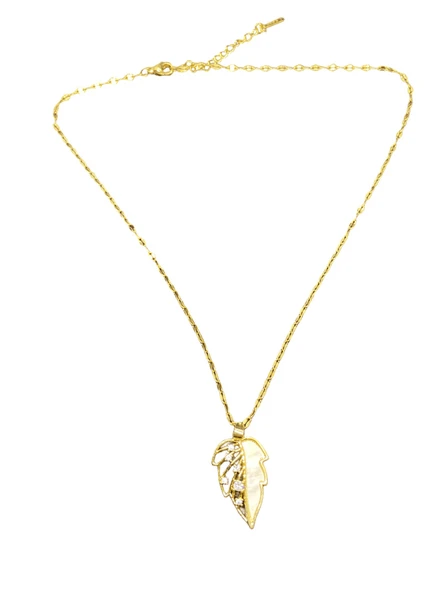 Altın Renk Parlak ve Şık Taşlı 316L Çelik VIP Yaprak Model Kadın Kolye - Göz Alıcı Şık Tasarım ürün görseli 1