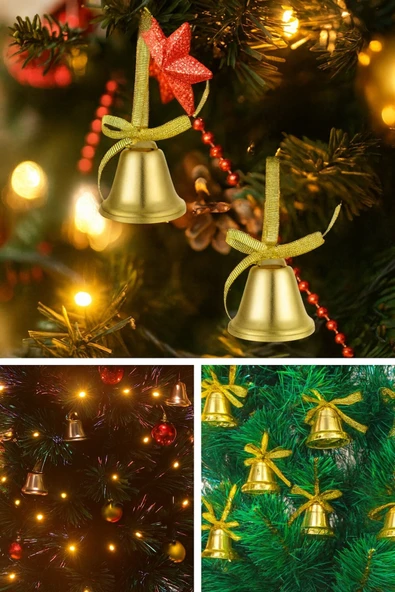 Noel Çam Ağacı Süsü 12’li Sarı Kurdeleli Çan Zili Şık Yılbaşı Çam Ağacı Süsleri 3 Cm Ev Ofis Dekoru ürün görseli 1