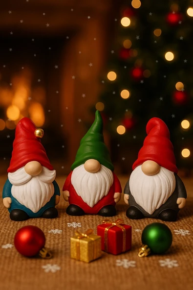 Şömine Ve Ağaç Yanına Yeni Yıl 3 lü Noel Cüce Süsleri El Yapımı Özel Tasarım Şık Biblo Hediye 13 Cm ürün görseli