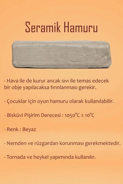 Beyaz Seramik Hamuru 1 kg Plastik Ebeşuar Seti Kil Seti Seramik Kili Ahşap Merdane Çamur Kesme Teli - Resim 2