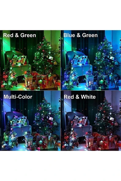 Renkli 10 Metre 100'lü Ledli Yılbaşı Ağaç Işık 8 Fonksiyonlu Rgb Renkli Işık Pirinç Dekoratif Led - 3