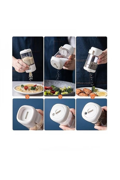 8li Tuşlu Basmalı Baharatlık Seti Gramaj Ayarlı Tuzluk Şekerlik Tuz Biber Baharat Saklama Kabı 140ml - Resim 2