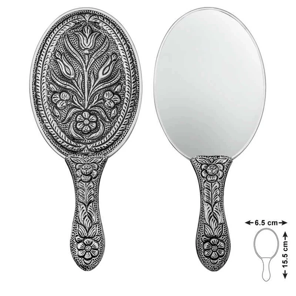 pilelistore 925 Ayar Gümüş Lale Motifli El Aynası