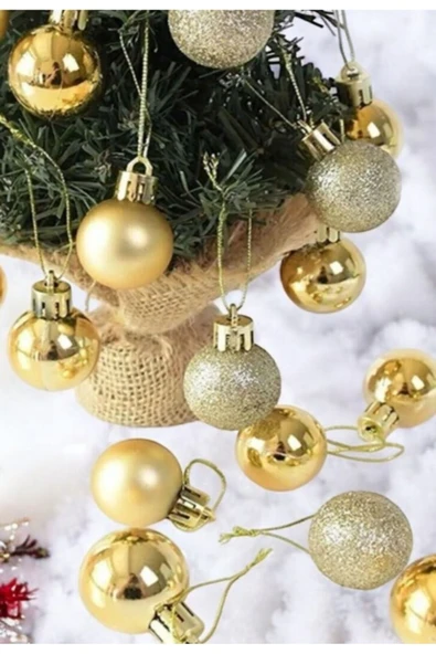 Noel Çam Ağacı Süsü 12’li Parlak Simli Altın Renkli Top Süsler YeniYıl Yılbaşı Çam Ağacı Süsleri 4Cm - Resim 4