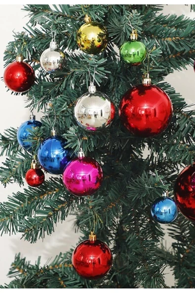 12’li Yılbaşı Çam Ağacı Topları Süsleri 3 cm Renkli Parlak Şık Noel Çam Ağacı Süsü Ev ve Ofis Dekoru - 4