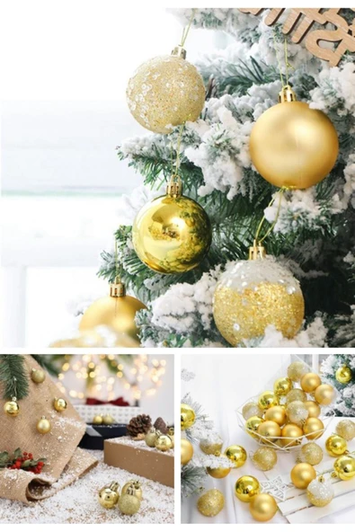 Noel Çam Ağacı Süsü 12’li Parlak Simli Altın Renkli Top Süsler YeniYıl Yılbaşı Çam Ağacı Süsleri 4Cm - Resim 3