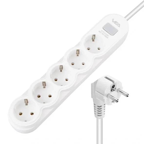 Vea Va-21569 5'li Anahtarlı 1.5 Metre Akım Korumalı Priz Beyaz