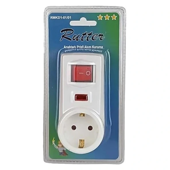 Rutter Anahtarlı Tekli Priz Akım Koruma 3500w Güç Çocuk Koruma Duvar Prizi