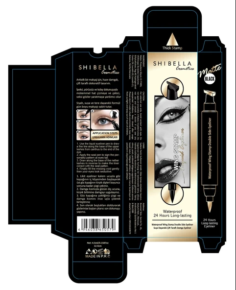 Shibella Damga Eyeliner, Siyah, Çift Taraflı, 24 Saat Dayanıklı, Kalın Damga - 5