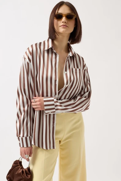 Çizgili Saten Gömlek ürün görseli