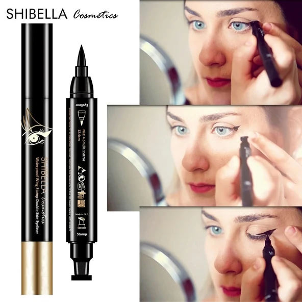 Shibella Damga Eyeliner, Siyah, Çift Taraflı, 24 Saat Dayanıklı, Kalın Damga