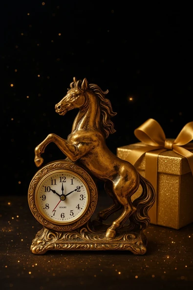 Dekoratif Şık Aksesuar Gösterişli Kahve Siyah At Heykeli Ev Ofis Masaüstü Saati Lüks Tasarım 19x15CM ürün görseli 1