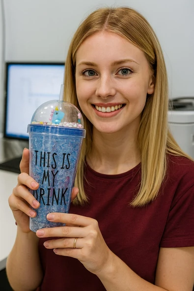 Sevimli Renkli Boncuklu Çılgın This İs My Drink Tasarım Pipetli İçecek Bardağı Suluk Lacivert 2742 ürün görseli 1