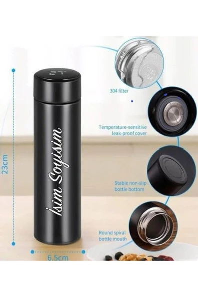 Lazer İşlemeli Kişiye Özel İsim Yazılı Dijital Ekran Sıcak Soğuk Termos İçecek Paslanmaz Çelik 500ML - Resim 6