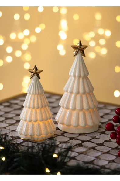 The Mia Dekoratif Led Işıklı Yılbaşı Ağacı Beyaz 10x10x18  SUS0120 - Resim 2