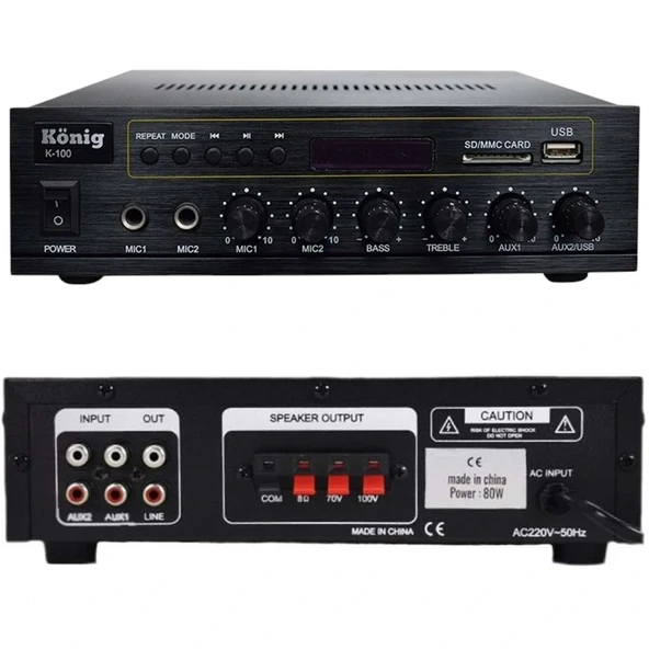 König K-100 - 80 Watt Usb/bluetooth/2 Mik Giriş Trafolu Anfi