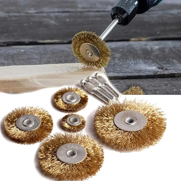 Tel Matkap Hobi Fırça 5+3 Pim 8 Parça Set Tel Fırça Seti Matkap Ucu Tel Fırça Pas Kir Boya Temizleme - 5