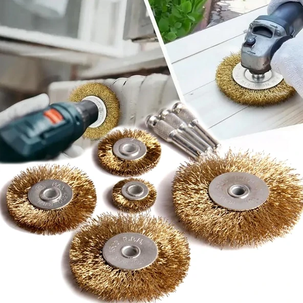 Tel Matkap Hobi Fırça 5+3 Pim 8 Parça Set Tel Fırça Seti Matkap Ucu Tel Fırça Pas Kir Boya Temizleme - 7