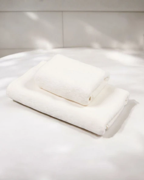 %100 Pamuk | Velune Banyo Havlusu 2'li Set | Kırık Beyaz | 80x160 | Otel Serisi - Resim 3