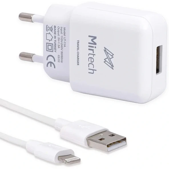 Mirtech Lt11a Hızlı Şarj Usb Şarj Cihazı Ve Usb A Lightning Şarj Kablosu 1 Metre 521028 ürün görseli 1