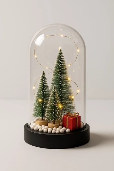 Yeni Yıl Ruhunu Yansıtan Led Işıklı 3 LÜ Yılbaşı Kar Efektli Çam Ağacı Hediye Paketi Temalı Fanus - Resim 2