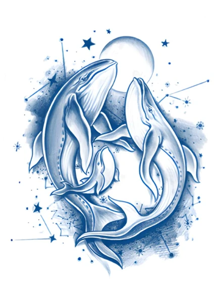 GZ-784 ORTA BOY YARI KALICI ÇİFT BALİNA VE YILDIZ DESEN DÖVME-TATTO ürün görseli