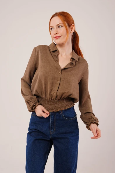 Bel Ve Bilek Lastikli Kahverengi Bluz ürün görseli 1