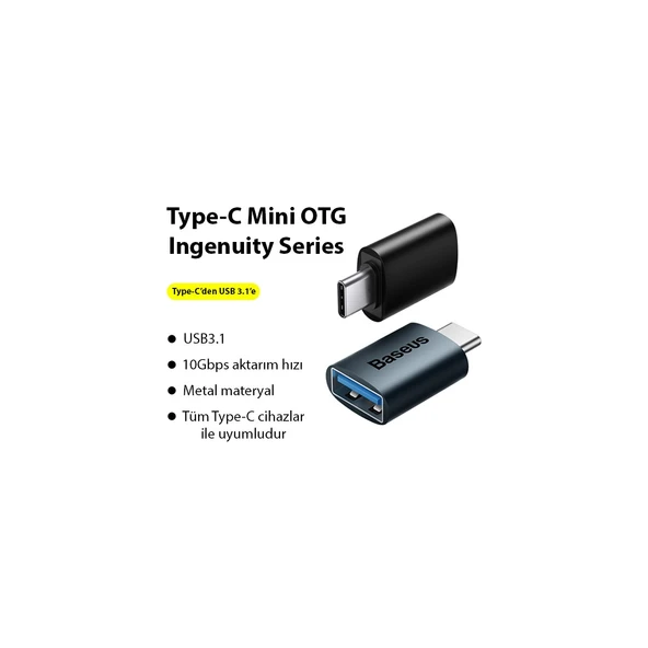 Baseus Type-C To USB 3.1  Dönüştürücü Adaptör Mini Otg Ingenuity Series ZJJQ000003 - Resim 2