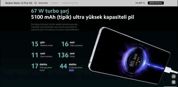 Xiaomi Redmi Note 13 Pro 5G Siyah 256 GB 12 GB RAM İthalatçı Garantili - 6