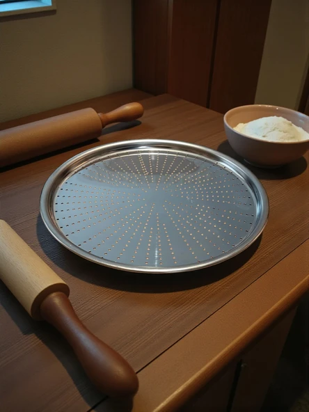 Paslanmaz Çelik Delikli Pizza Fırın Tepsisi Lahmacun Fırın Tepsisi 32 Cm ürün görseli