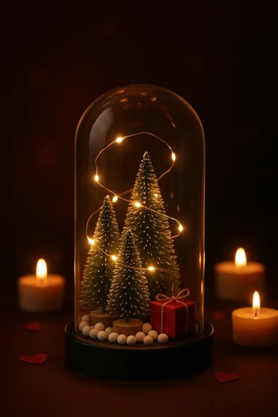 Yeni Yıl Ruhunu Yansıtan Led Işıklı 3 LÜ Yılbaşı Kar Efektli Çam Ağacı Hediye Paketi Temalı Fanus - Resim 3