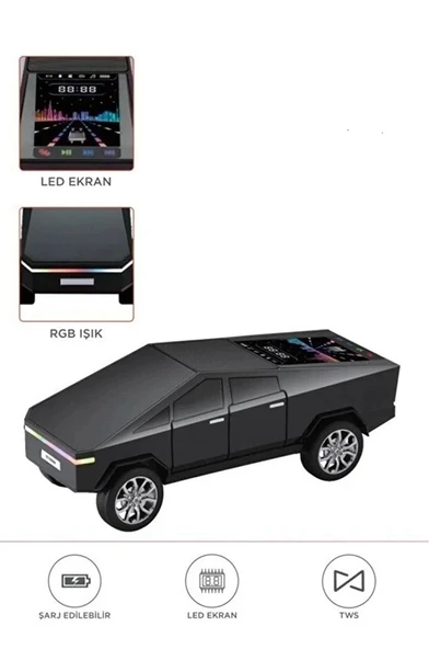 D68 Cyber Model Araba Tasarımlı Bluetooth Hoparlör 15w Güçlü Ses Rgb Led /tws/usb Siyah ürün görseli