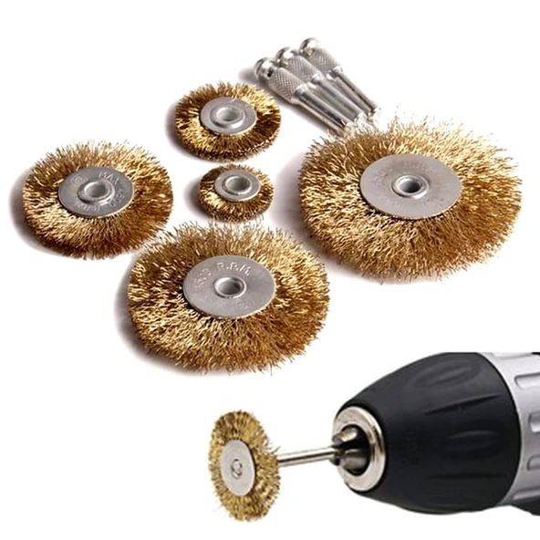 Tel Matkap Hobi Fırça 5+3 Pim 8 Parça Set Tel Fırça Seti Matkap Ucu Tel Fırça Pas Kir Boya Temizleme