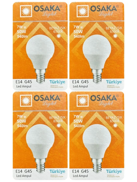 (4 Adet) Osaka 7W (50W) Beyaz Işık E14 Duylu (İnce Duy) Led Mini Ampul ürün görseli